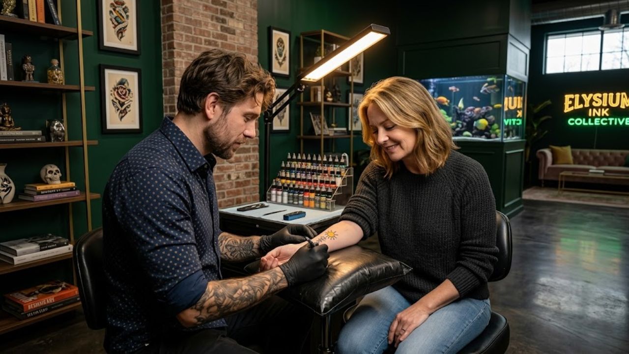 small sun on her wrist